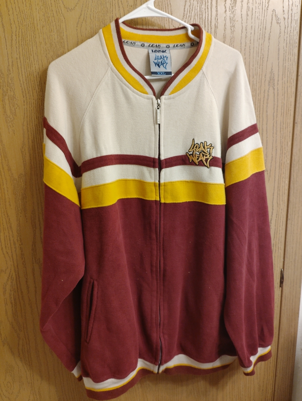 Men's Maroon, Cream & Yellow Zip Bomber Jacket by